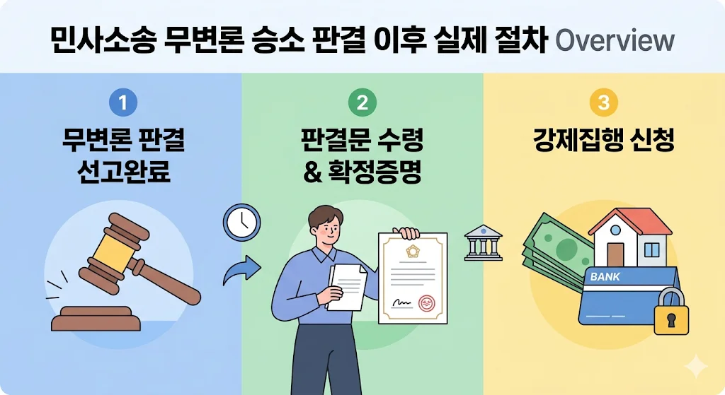 민사소송 무변론 승소 판결이후 실제 절차